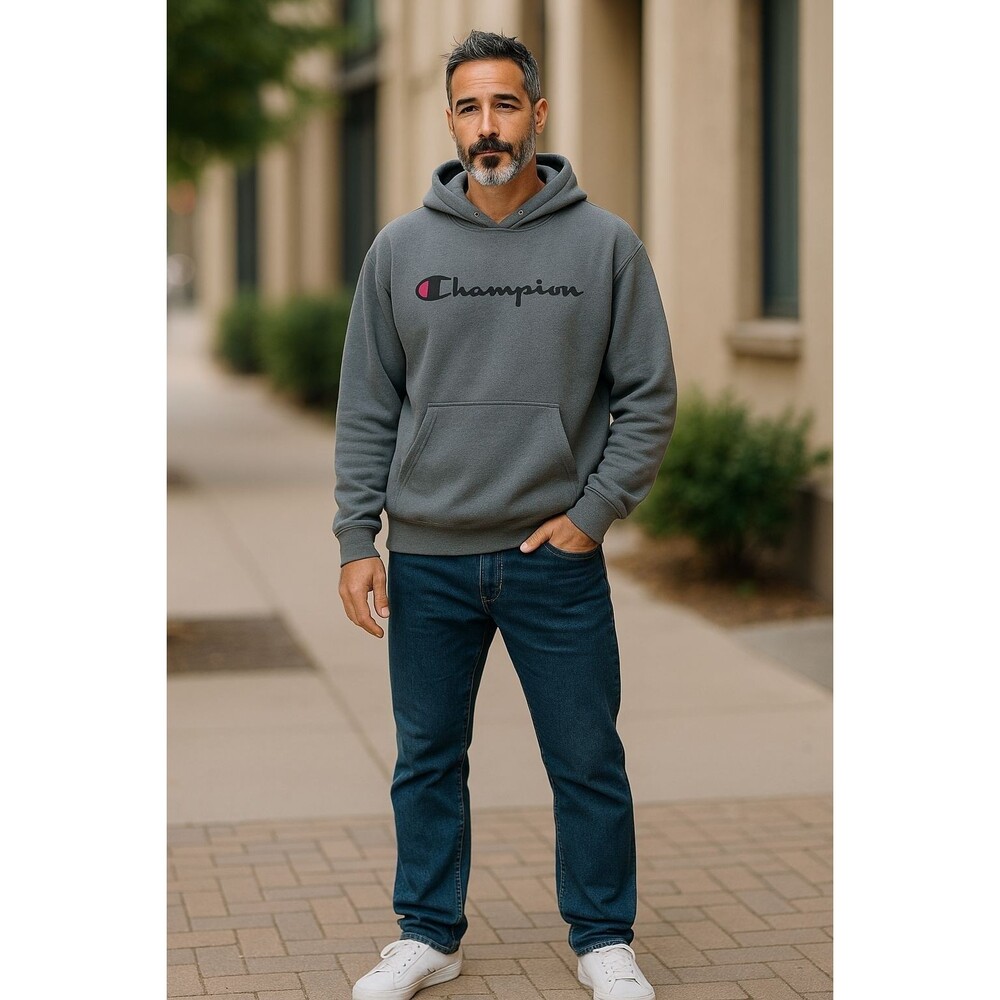Champion Men's Hoodie Sweatshirt Gray Mens 2XL Missing Hoodie String